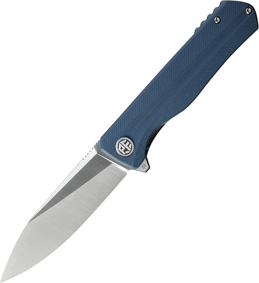Petrified fish G10 handle D2 steel blade 2CR13 liner ball bearing flipper folding knife camping hunting EDC pocket tool PF818 (Gray, Satin)