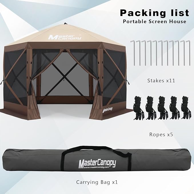 MASTERCANOPY 10x10FT Pop Up Gazebo Screen Tent - Instant Screen House with Netting, Quick Set, Outdoor Canopy Shelter with Carry Bag for Camping, Backyard & Patio (Beige&Coffee)