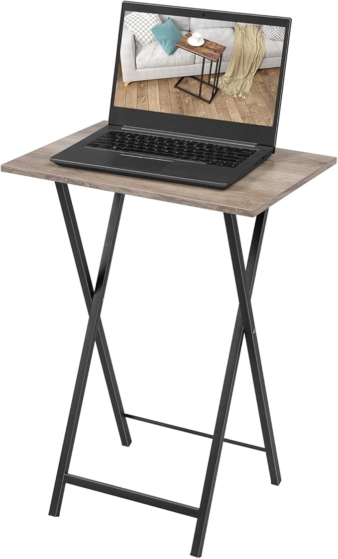HOOBRO Folding TV Table, TV Tray, Stable Snack Table for Small Space, Portable Sofaside Desk, Easy Assembly and Storage, Ideal for Snacks and Meals in Living Room, Greige and Black BG15BZ01