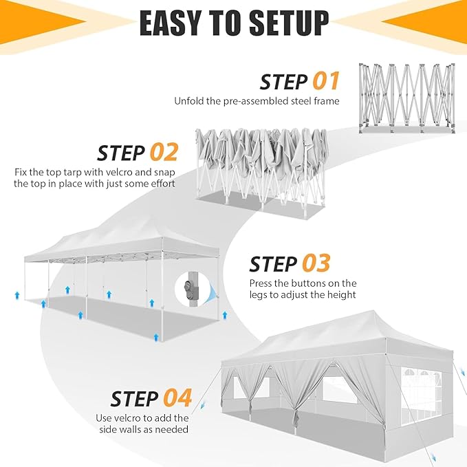 HOTEEL 10x30 Heavy Duty Pop Up Canopy Tent with Sidewalls, Tents for Parties Commercial Party Tent Event Wedding Instant Canopy Waterproof with Carry Bag, UV 50+, Thicked Hexagonal Legs, White