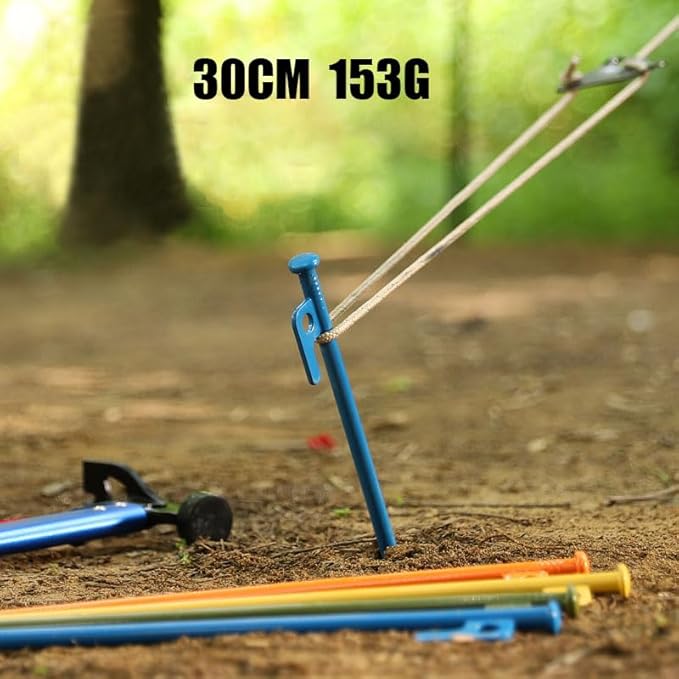 4Pcs Heavy-Duty Forged Steel Tent Stakes, 12in, with Storage Pouch – Ideal for Rocky Terrain, Snowfields, and Camping (4Pcs 12in Stakes Included)(Blue)