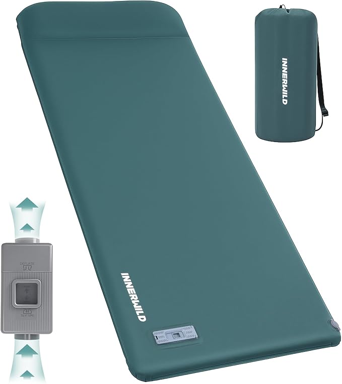 Camping Sleeping Pad with Electric Pump, 3.15" Ultra-Thick Self Inflating Memory Foam Camping Mattress Pad with Pillow, 4-Season Portable Camp Sleeping Mat for Travel,Car,Tent,Home-Green