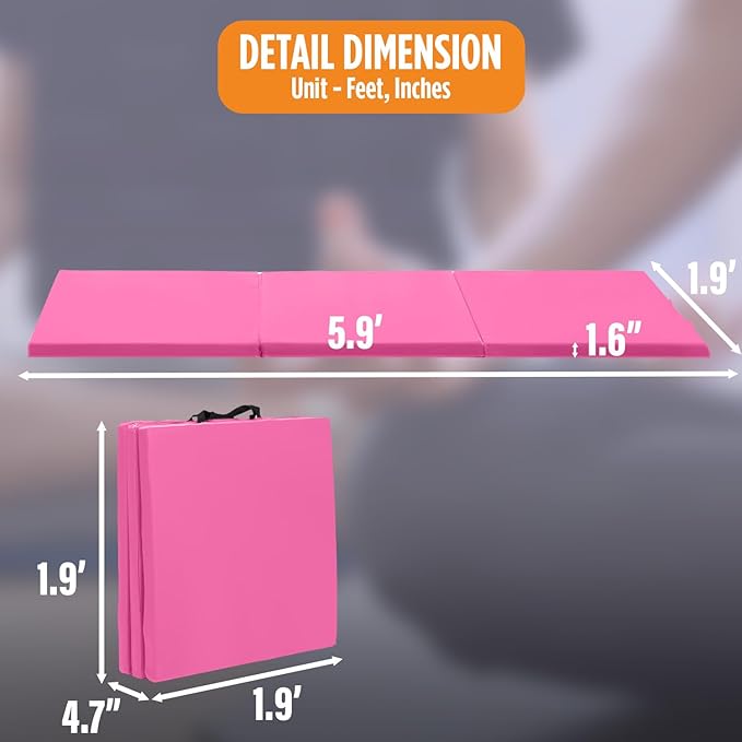 Gymnastics Mats Foldable Tumbling Mats Portable Gymnastics Exercise Mat 2'x6'/2.5'x6.4'/4'x6'/4'x8'/4'x10'/ Gymnastics Tumbling Mats Pad Home Exercise Panel Mat With Carrying Handles