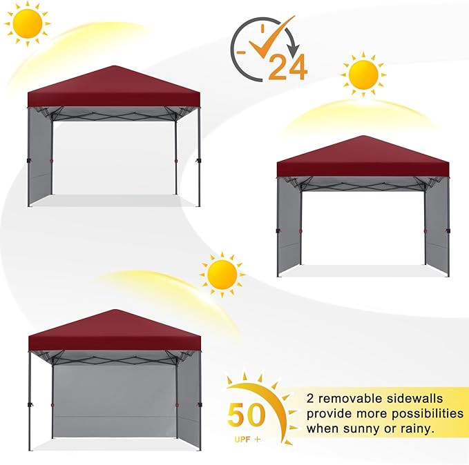 COOSHADE Pop Up Canopy Tent 10x10 with 2 Sidewalls, Outdoor Shade Instant Canopy Tents, Burgundy