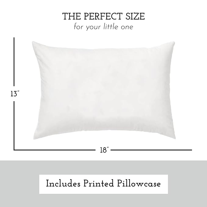 Little Sleepy Head Toddler Pillow with Pillowcase 13x18 - Kids Pillow for Sleeping - Better Neck Support Ergonomic Pillow and Toddler Pillowcase - Best Pillows for Kids (Gray)