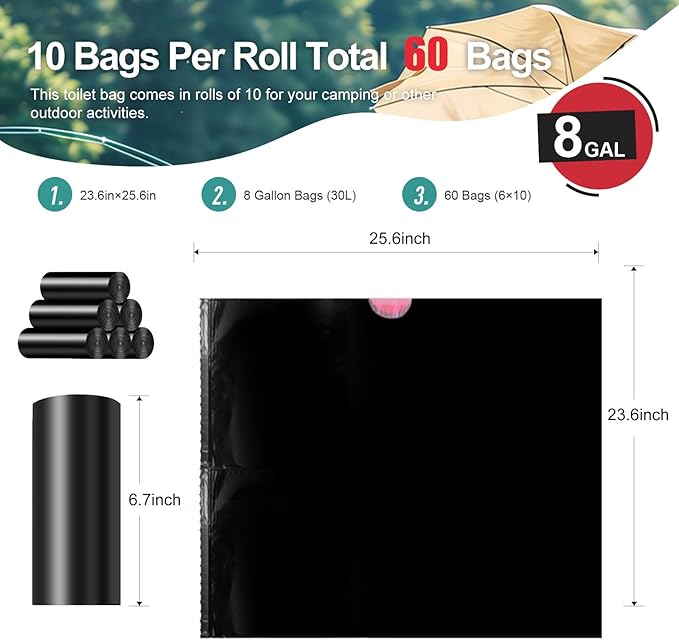 Portable Toilet Bags,Drawstring Camping Toilet Bags Toilet Trash Bags Leak-Proof, Waste Bags for Camping, Hiking, Traveling,Emergency, Outdoor Activities