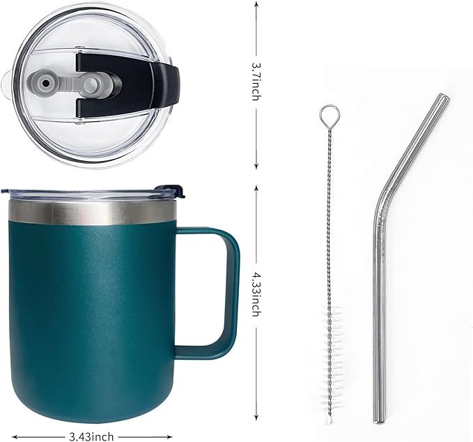 4pack 12oz Coffee Mug With Handle Bulk, Stainless Steel Insulated Travel Tumblers With,Double Wall Vacuum Camping Cup for Hot & Cold Drinks Tea (green)