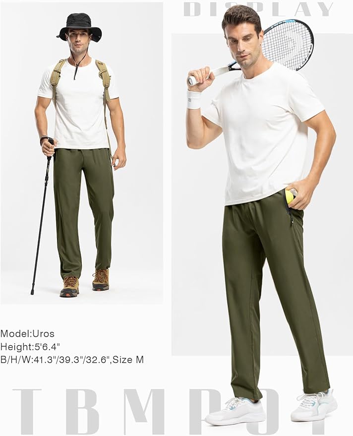 TBMPOY Men's Lightweight Hiking Travel Pants Breathable Athletic Fishing Active Joggers Zipper Pockets