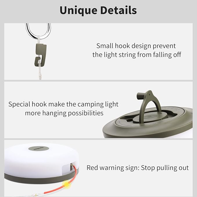 Camping String Lights,HAMLITE 65.6Ft Camping Lights with 5 Lighting Modes, Quick 30s Recovery, Waterproof USB Charging Light, Rechargeable Outdoor String Lights for Camping Hiking Yard Christmas decor