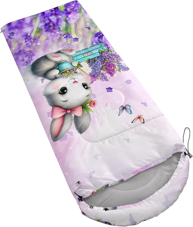 AILONEN Girls Pink Camping Sleeping Bags,Lightweight & Waterproof,3 Season Warm & Cool Weather,Cute Bow Duck Print Sleeping Bags for Kids,Girls,Adults Travelling,Outdoors