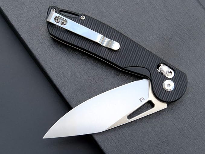 Eafengrow EF950 Folding Knife Pocket Knives D2 Steel Blade G10 Handle Ball Bearing with Pocket Clip Outdoor Camping Knifes(Black)