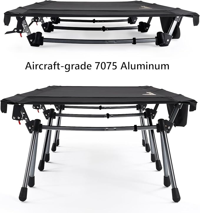 MOON LENCE Height Adjustable Camping Cot - Supports 330 lbs, Portable Folding Bed with Leg Extenders for Camping, Hiking, Sleeping, 1 Pack, Black