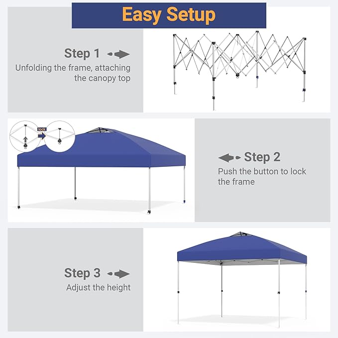 10x10 Pop Up Canopy - Instant Setup Beach Tent with Wheeled Carry Bag, 8 Sandbags & 4 Guy Lines - Portable Sun Shade for Camping, Events, Silver Coated Top, Blue