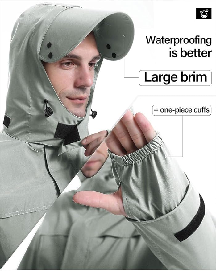 iCreek Rain Suit Waterproof Jacket with Pants 2 Pieces Breathable Lightweight Packable Raincoat with Hooded Rain Gear Unisex