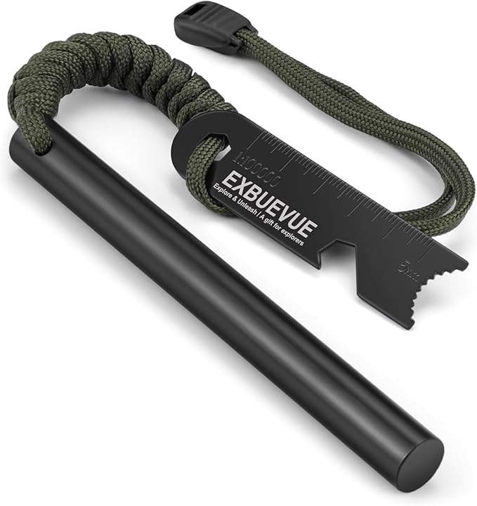 Fire Starter, 4'' Ferro Rod Outdoor Survival Tools Flint and Steel with Stricker, Survival Paracord for Bushcraft, Camping, Hiking Kits