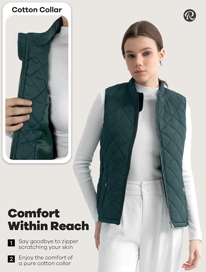 Women's Vest, Quilted Puffer Water-Resistant Zip With Pockets