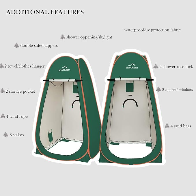 Your Choice XL Pop Up Privacy Shower Tent - Portable Changing Tent for Camping, Beach & Poolside - 82.6" Tall Double Storage Pockets & Carry Bag