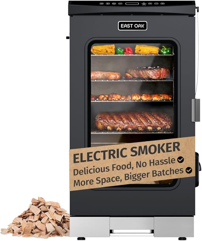 EAST OAK 30" Electric Smoker for Outdoors | Built-in Meat Probe & Up to 6× Longer Smokes on a Single Load | Side Chip Loader for Uninterrupted Smoking | Bigger Batches with 725 sq in Cooking Area