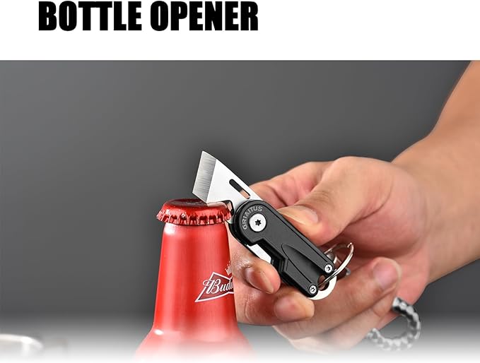 Multitool Pocket Knife, EDC Folding Knives, Small multitool with Bottle Opener Mini Pry Tool, Gifts for Men Dad Everyday Carry (black)