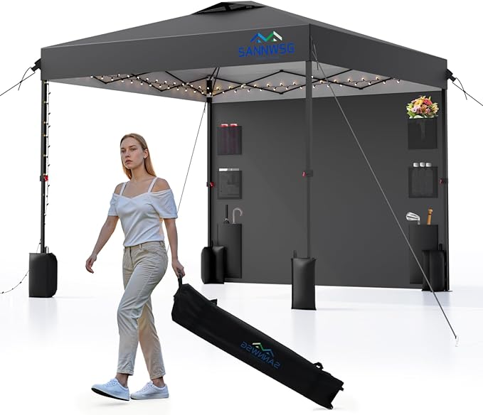 10X10 Pop Up Canopy Tent,Removable Pockets Sidewall for Extra Storage,Easy Up Canopy,Heavy Duty One Person Set Up Event Tent,Grey