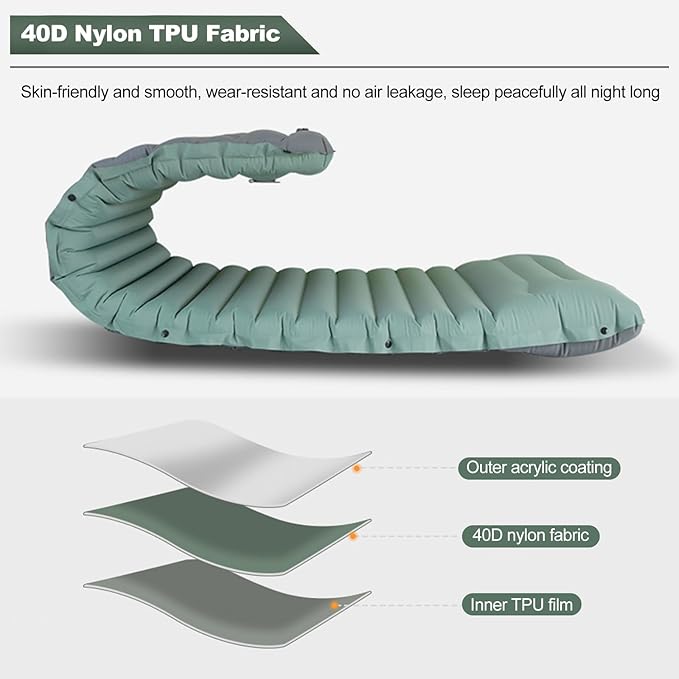 Ergocar Camping Sleeping Pad, Thick -Fledgling Sleeping Pad, Built -in Foot Pump, Lightweight Wild Camp Inflatable Mattress, Waterproof Nylon Fabric, Suitable for Camping, Backpack, Hiking Travel