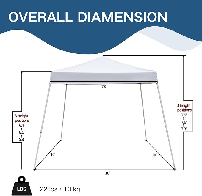 Outvita Canopy 10'x10' Pop Up Commercial Instant Gazebo Tent, Waterproof & UV Protection Canopy Tent with Slant Legs for Party Wedding Birthday BBQ Events