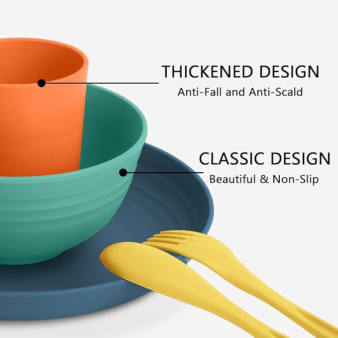 Wheat Straw Dinnerware Sets for 4 | Unbreakable Kids Plates and Bowls Sets 20 PCS, Alternatives to Plastic Dishes, Camping Dishes, Dishwasher & Microwave Safe Dorm Dish Sets (Multicolor)