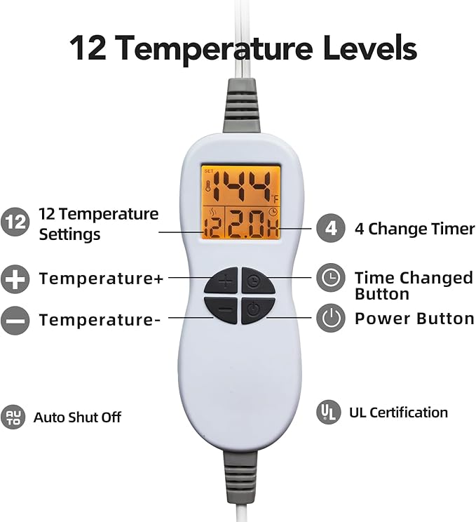 Ambershine 17''x33'' XXXL King Size Heating Pad with 12 Temperature Settings & 4 Auto-Off Countdown Timers, Pain Relief for Back/Neck/Shoulders/Abdomen/Legs, Christmas Gifts for mom dad (Light Grey)