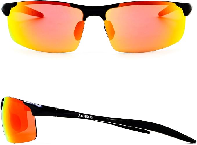RONSOU Mens Sunglasses Polarized Sport UV Protection Ultralight Al Mg Sunglasses for Men Fishing Driving Golf