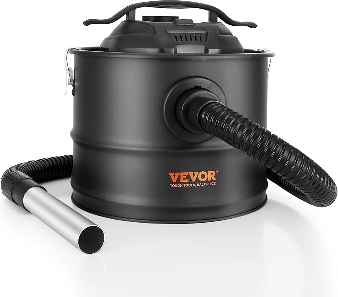 VEVOR Ash Vacuum Cleaner 4 Gallon with 1200W Strong Suction Ash Vac Collector with Wheels and 47.2-in Flexible Hose for Grills Fireplaces Pizza Ovens Log Burner Pellet Stoves Wood Stove