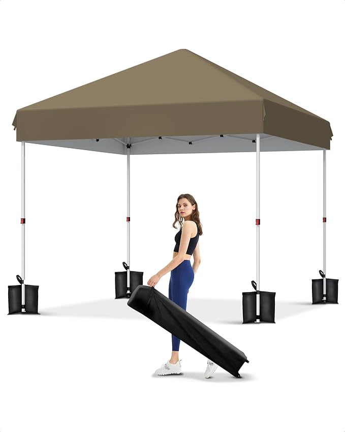 10x10 Pop Up Canopy Tent Outdoor Canopy with No Removable Sidewall One-Person Set Up Heavy Duty Commercial Instant Tent Shelter-Khaki