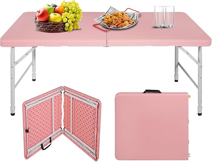 Portable Plastic Folding Table 4ft/6ft/8ft Heavy Duty White Black Picnic Dining Table Fold-in-Half for Camp Party Kitchen Indoor Outdoor