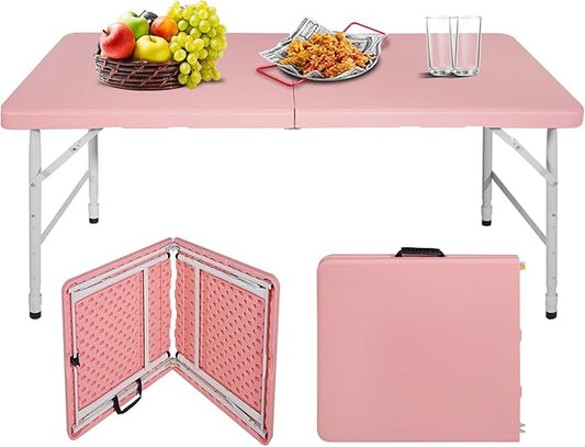 Portable Plastic Folding Table 4ft/6ft/8ft Heavy Duty White Black Picnic Dining Table Fold-in-Half for Camp Party Kitchen Indoor Outdoor