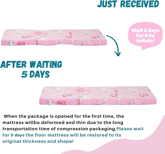 MeMoreCool Foldable Floor Mattress for Kids, Glow Fairy Toddlers Trifold Nap Mat, Kids Folding Mattress Portable Sleeping Futon for Daycare or Floor Bed, 57x22 Inch Pink
