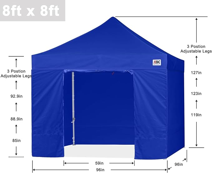 ABCCANOPY Easy Pop Up Canopy Tent with Sidewalls 8x8 Commercial -Series, Royal Blue