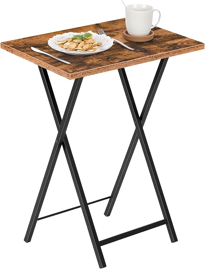 HOOBRO Folding TV Table, TV Tray, Stable Snack Table for Small Space, Portable Sofaside Desk, Easy Assembly and Storage, Ideal for Snacks and Meals in Living Room, Rustic Brown and Black BF15BZ01