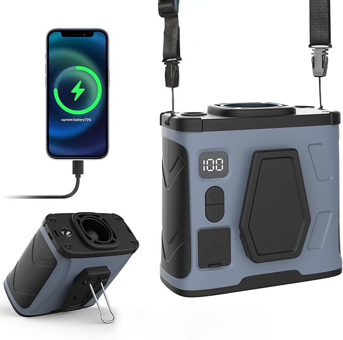 Portable Waist Fan,10000mAh Waist Fan Clip On with 100 Levels Speeds,16000RPM Strong Airflow, LED Display, Neck Hands-Free 40H Cooling For Outdoor Camping Travel (Gray)