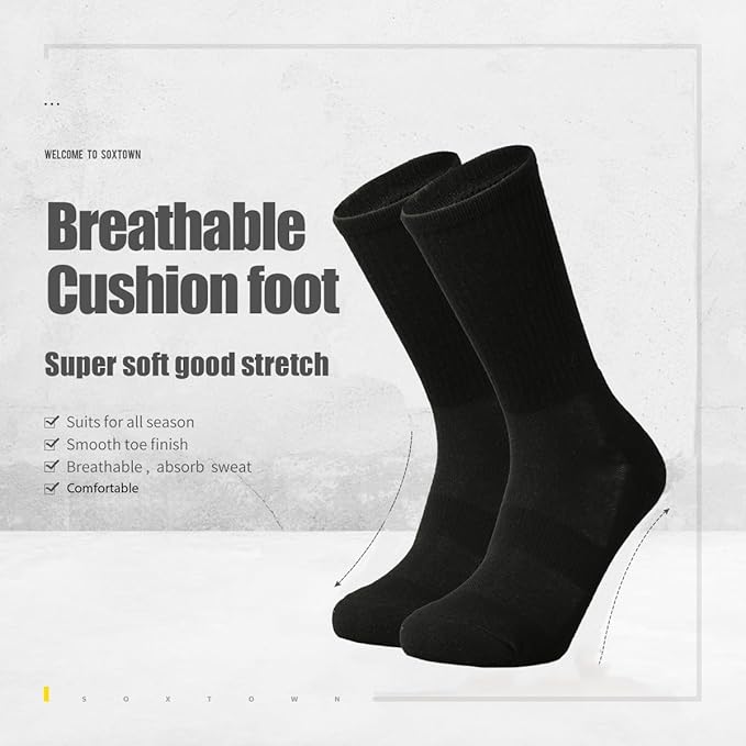 SOX TOWN Men's Merino Wool Cushion Crew Socks for Outdoor Hiking Hike Trail Performance Moisture Wicking Lightweight Summer