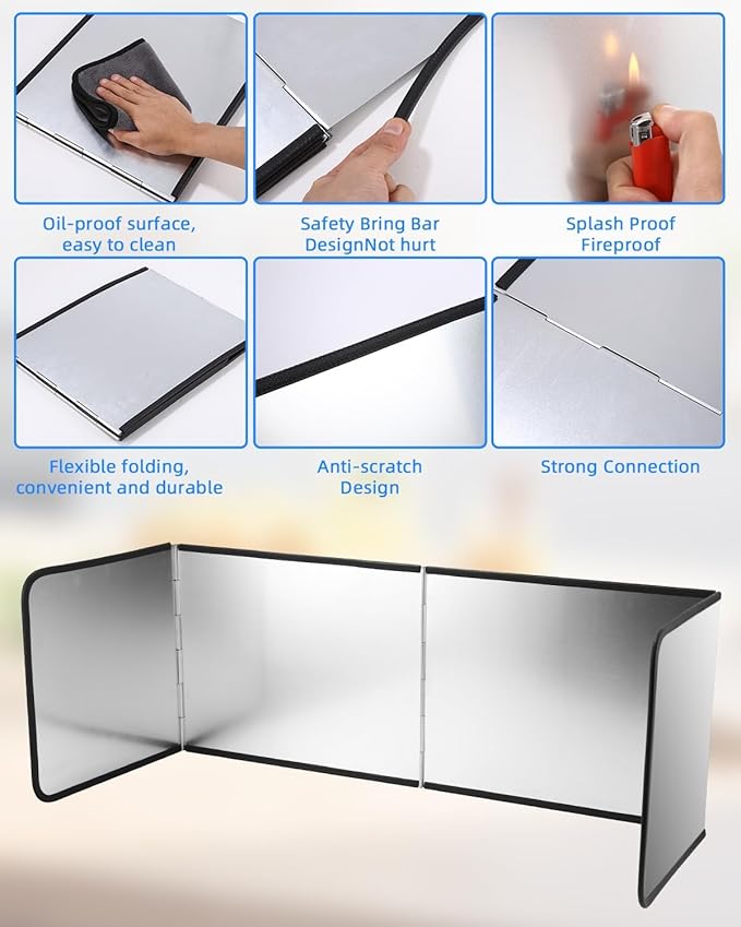 30cm 4 Sided Splatter Guard Foldable Stainless Steel Stove Splash Guard Oil Splatter Screens for Frying Kitchen Backsplash Protector Nonstick Oil Splatter Guard for Cooking