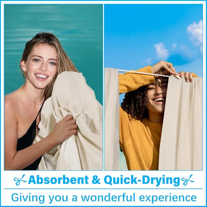 Oversized Turkish Beach Towel Blanket XXL Cotton Sandproof Towels Boho Woven Extra Large Big Sand Free Giant Throw Blankets Huge Quilt XL Picnic Camping Necessities Cloud For Adult Gifts Beige