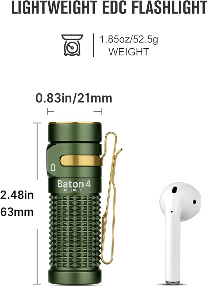 OLIGHT Baton4 Rechargeable EDC Flashlight, LED Pocket Light 1300 Lumens with Magnetic Charging Cable, 6 Modes, IPX8 Waterproof Powerful Bright Flashlight for Home, Camping and Emergencies (OD Green)