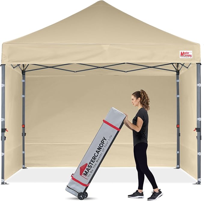 MASTERCANOPY Heavy Duty Pop-up Canopy Tent with Sidewalls (10x10,Beige)