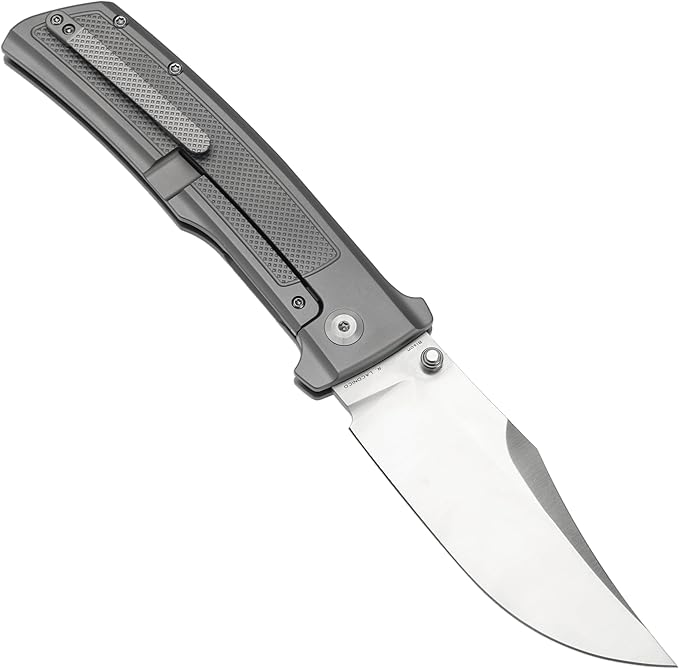KANSEPT Bison Pocket Folding Knife, 4.25'' Satin CPM S35VN Steel Sharp Blade, Plain Titanium with Frag Pattern Handle, Frame Lock and Thumb Stud for Edc, Camping Hiking Knives K1108A1