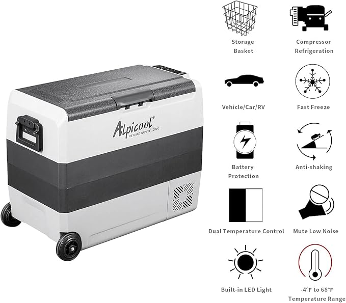Alpicool T60 Dual Temperature Control 12 Volt Refrigerator 63 Quart Portable Car Fridge Freezer (-4°F~68°F) for Truck, RV, Boat, Camping and Travel