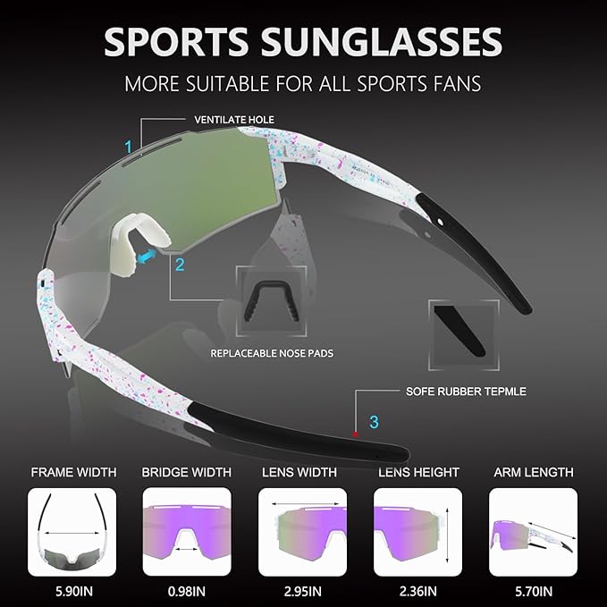 OULAIQI Cycling Sunglasses Polarized Sunglasses for Cycling Men Women with 1 Lens or 3 Interchangeable Lens Baseball Glasses
