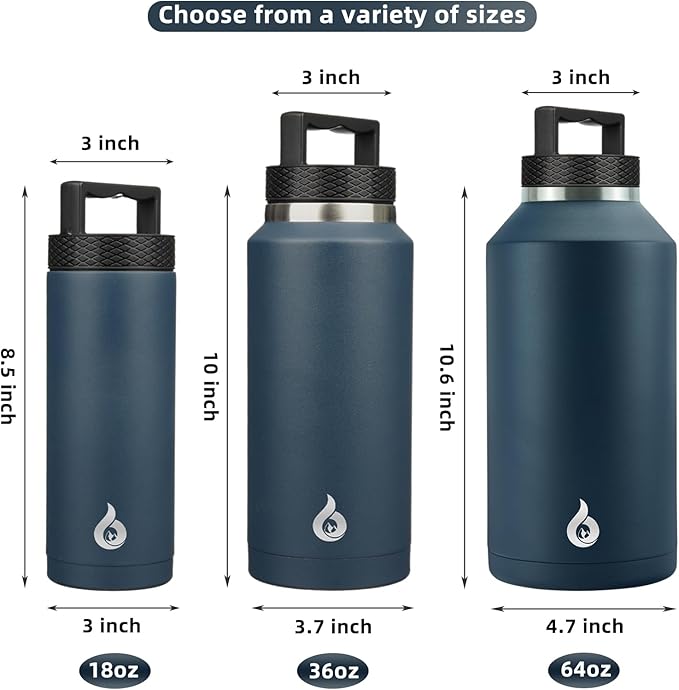 BJPKPK Insulated Water Bottles, Dishwasher Safe 18 oz Water Bottle with Handle, Leakproof BPA Free Water Jug, Stainless Steel Thermo for Sports, Navy Blue