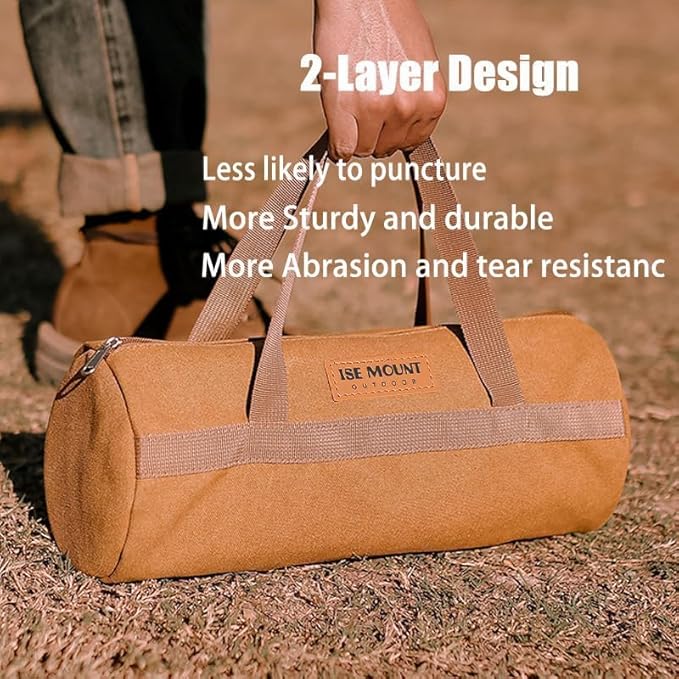 Tent Stakes Bag,Canvas Camping Storage Bags Essentials Accessories Tools Hiking Hunting Gear(Brown 40CM)