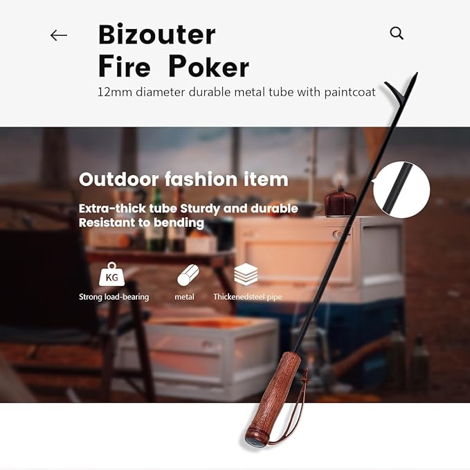 Fire Poker for Fire Pit,34in 2in1 Foldable Fire Poker & Blow Stick Fireplace Tools with Wooden Ergonomic Handle,Portable Fire Pit Poker for Campfire,Outdoor,Indoor,Wood Burning Stove & BBQ