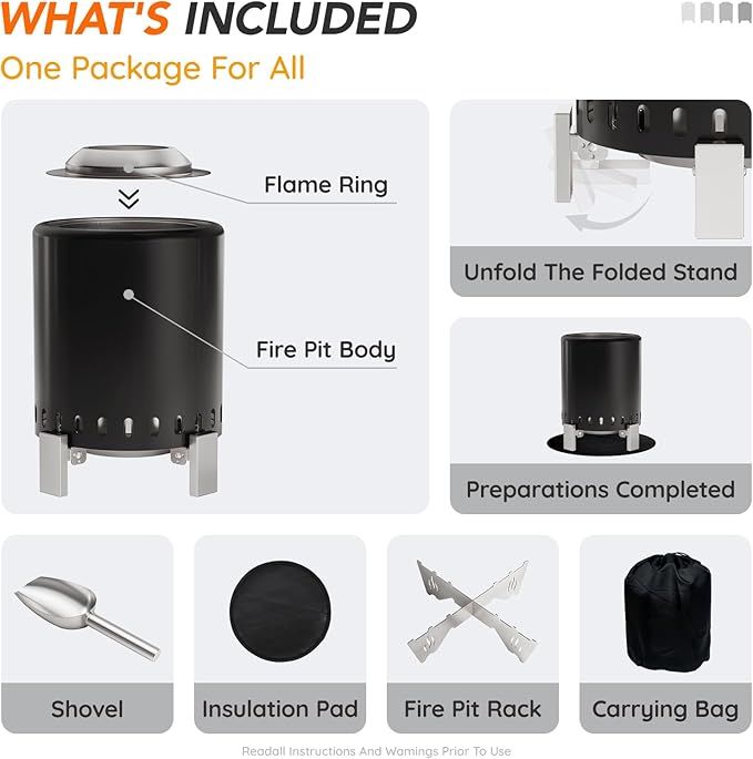 Mini Smokeless Tabletop Fire Pit with Pan Stand, Portable Stainless Steel Firepit Stove for Camping, Burns Pellets or Wood, Includes Travel Bag, Black