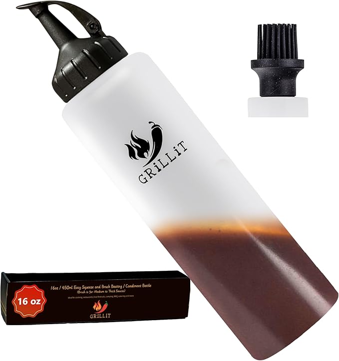 Silicone Basting Brush & BBQ Sauce Bottle - 16 oz Basting Bottle Dispenser for Grilling - Perfect Grill Brush for Marinades